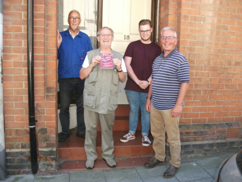 Contributors to The Banner Bright outside the former NNCLP Office 13 Mount Street Cromer.  L to R Tim Bartlett, David Russell, Jasper Haywood and Stephen Burke